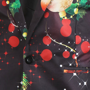 Men's 3-piece Christmas Light Christmas Print Suit Black