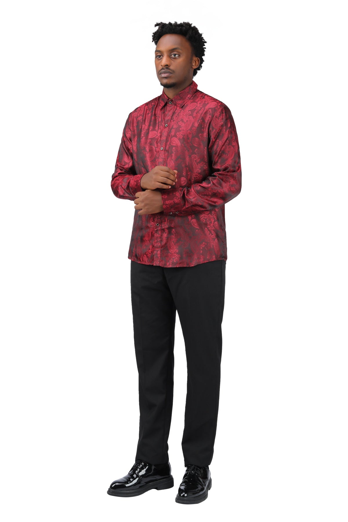 Slim Fit Embroidered Maroon Paisley Shirt