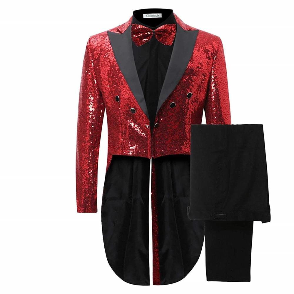 Red Sequin Swallowtail Suit 2-Piece Party Suit