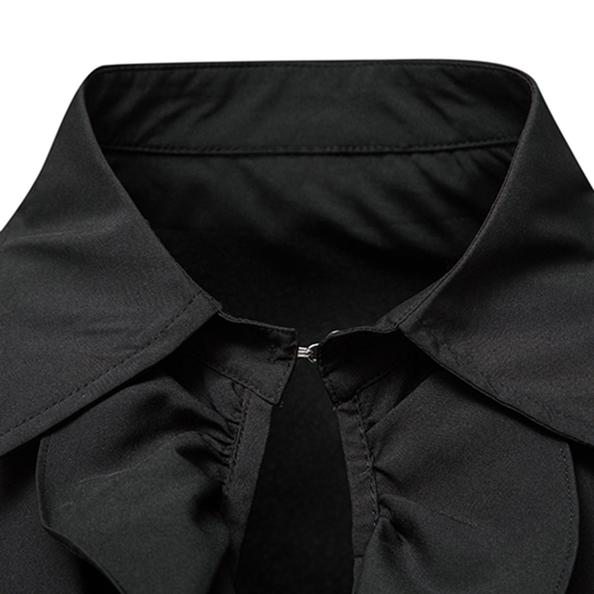 Men's Solid Punk Ruffled Long Sleeve Shirt Black