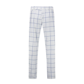 Men's Plaid Print Straight Casual Trousers White
