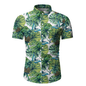 Mens 2-Piece Hawaii Print Style Summer Suit Green