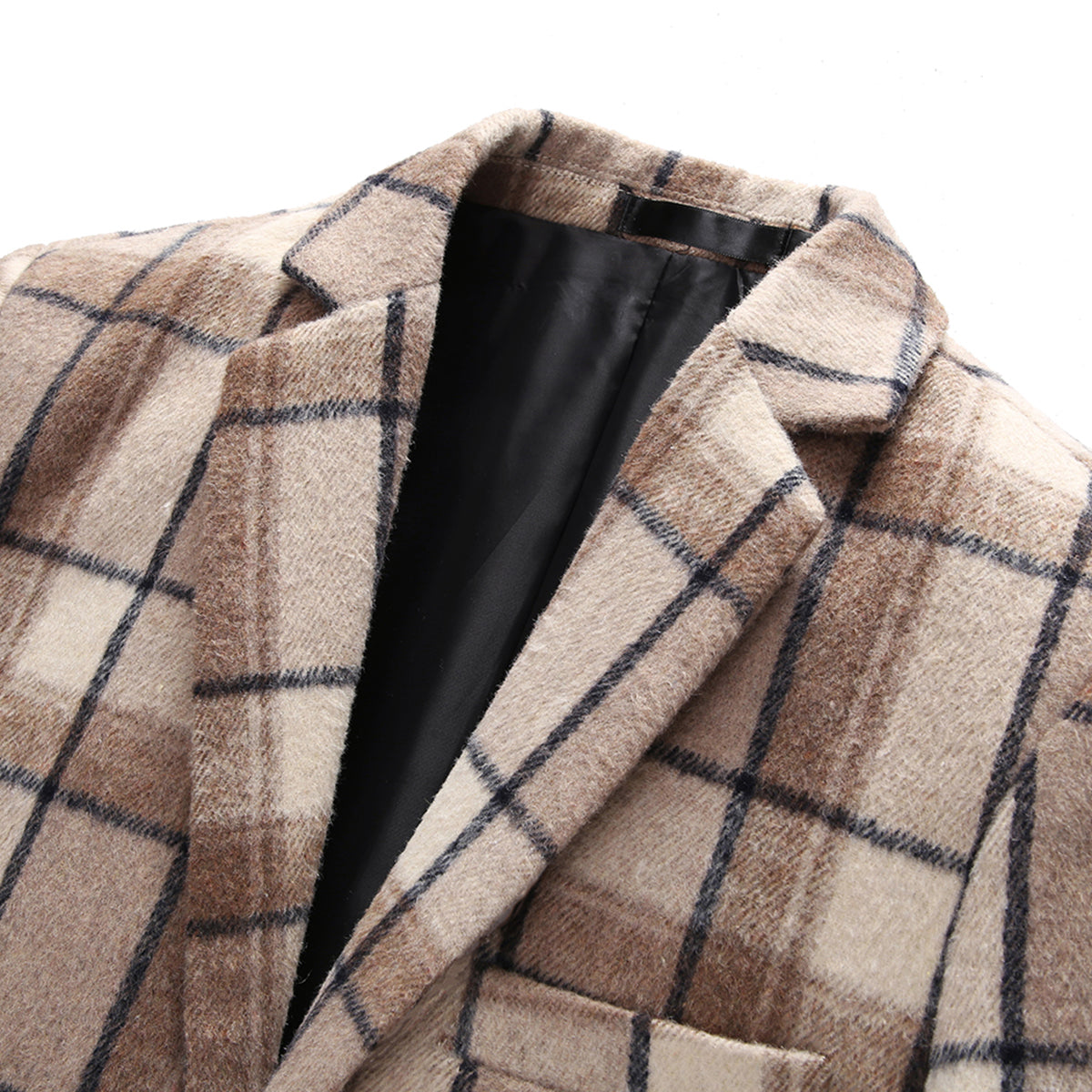 Men's Autumn Jacket Plaid Two Buttons Casual Blazer Khaki