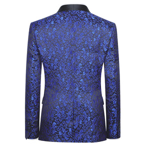 Men's Floral Jacquard Dress Suit Jacket Printed Tux Blazer Blue