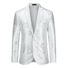 Men's Floral Suit Jacket Printed Blazer White
