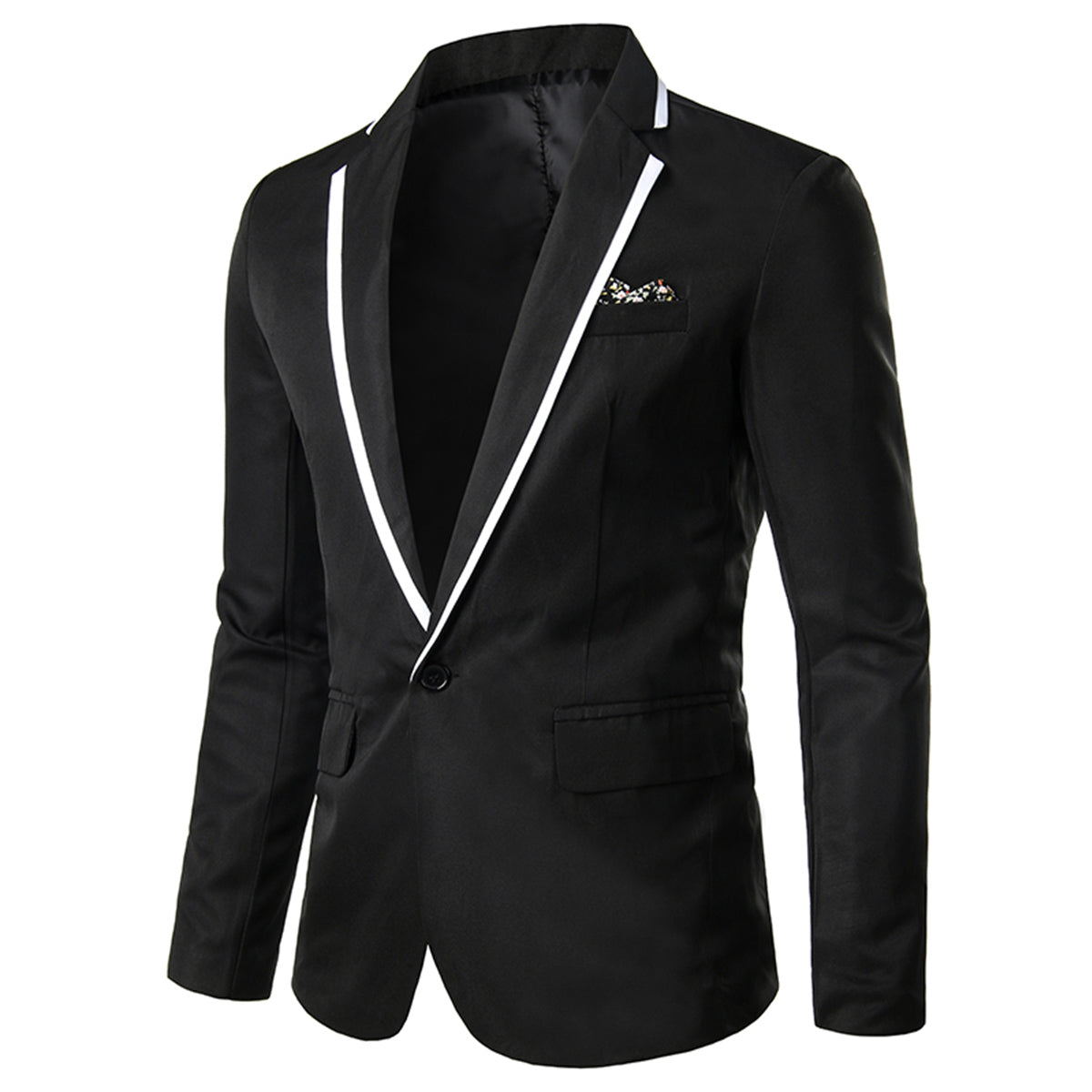 Men's One Button Solid Color Casual Blazer Black