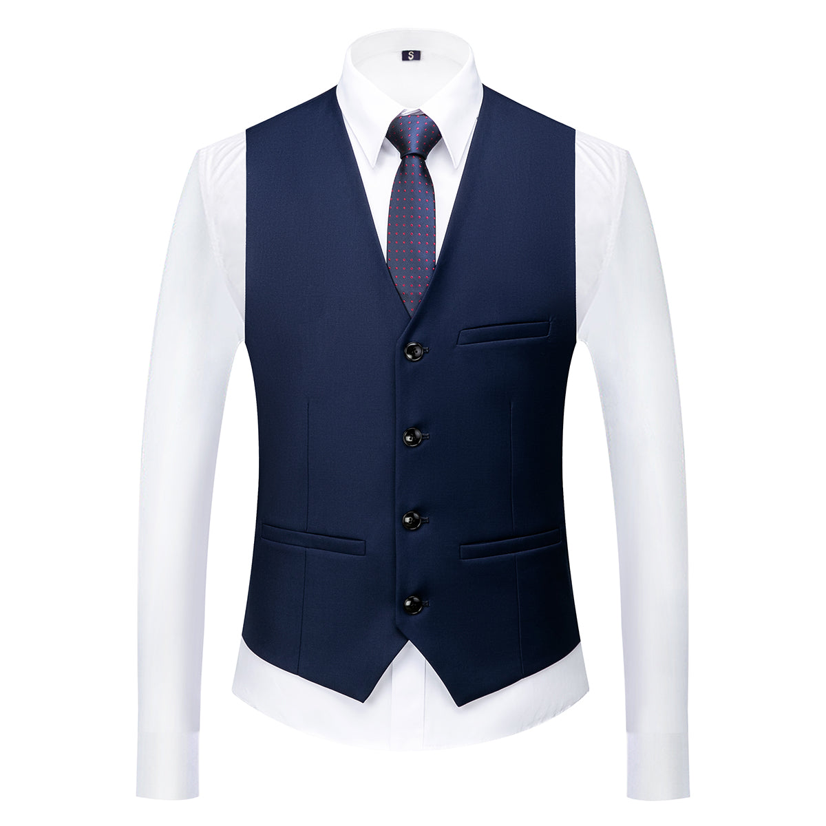 Men's Two-Button Back Slit Lapel Collar 3-Piece Suit Navy