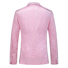 Men's Color Block Print Double Breasted Suit Pink