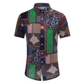 Men's Slim Fit Multicolor Flower Print Short Sleeve Shirt