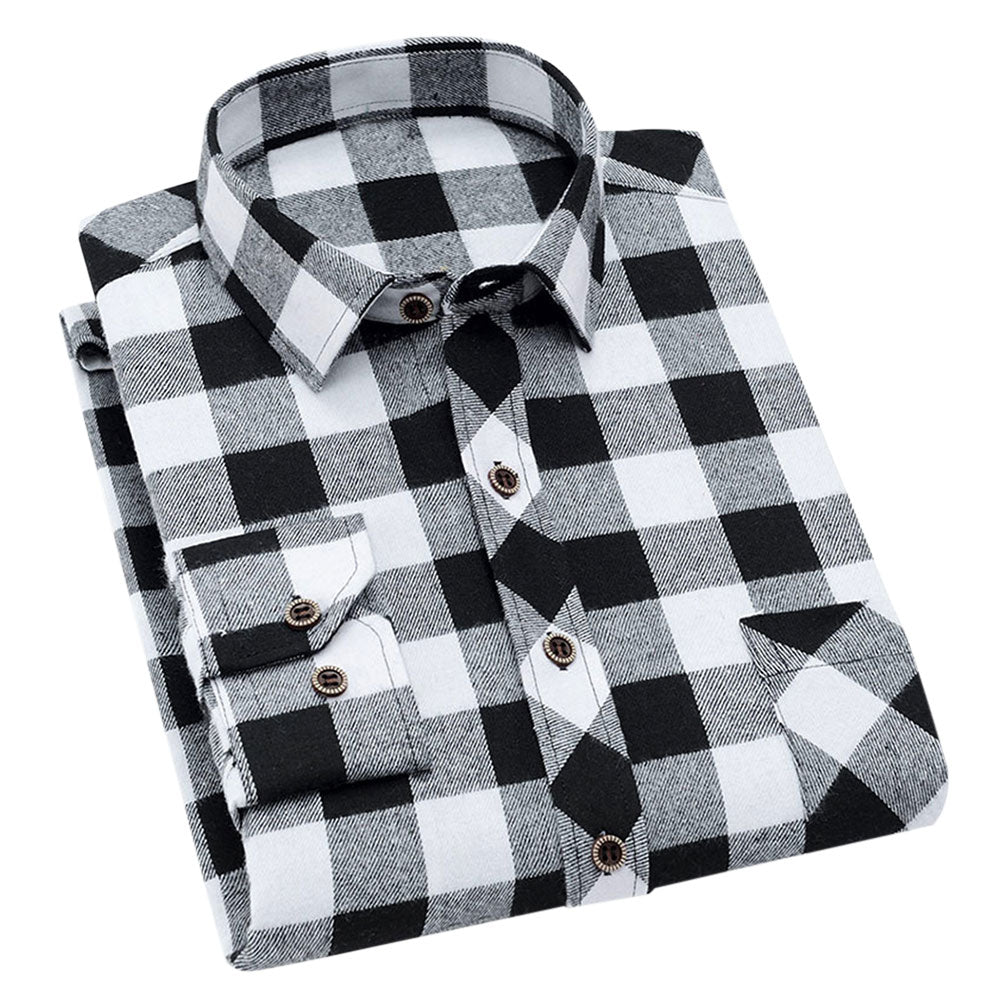 Men's Check Lapel Long Sleeve Shirt Black 1