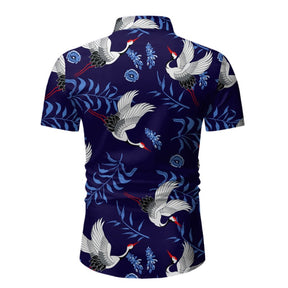 Mens 2-Piece Hawaii Print Style Summer Suit Dark Blue