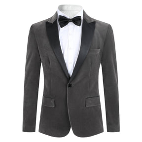 Slim Fit 2-Piece Grey Pleuche Velvet Tuxedo Suit