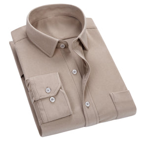 Men's Square Neck Solid Velvet Shirt Beige