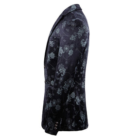 Slim Fit Casual Floral Printed Blazer Black