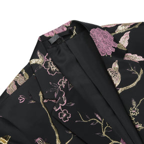Men's One Button Notched Lapel Embroidered Blazer Pink