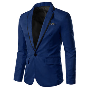 Men's One Button Solid Color Casual Blazer Navy