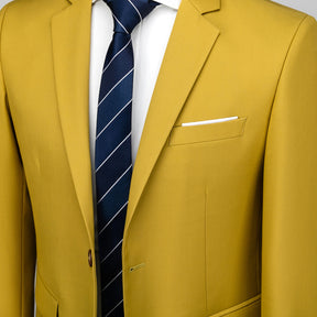 Men's Two-Button Back Slit Lapel Collar 3-Piece Suit Straw Yellow
