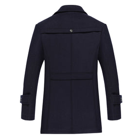Men's Thick Solid Color Lapel Casual Coat Cotton Navy