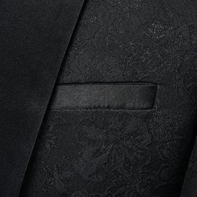 Men's Shawl Collar Print Suit 3-Piece Dress Suit Black