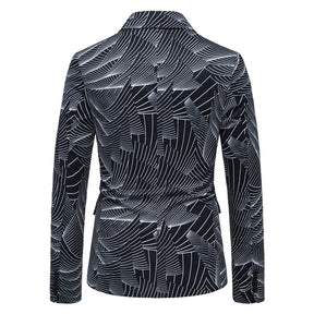 Printed One Button Single-breasted Blazer Black