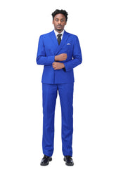 2-Piece Double Breasted Solid Color Blue Suit