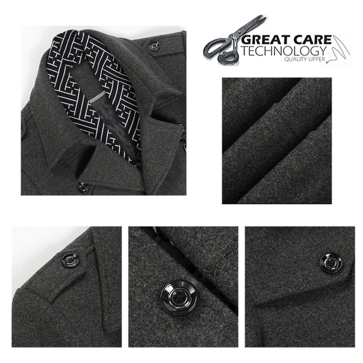 Men's Thick Solid Color Lapel Casual Coat Cotton Grey