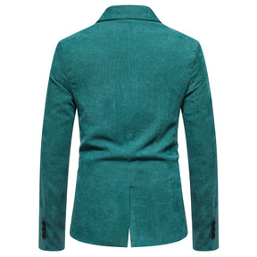 2-Piece Solid Color Two Button Single Breasted Corduroy Suit Green