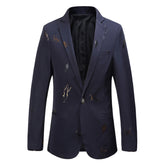 Men's Printed Single Breasted Slim Fit Blazer Blue