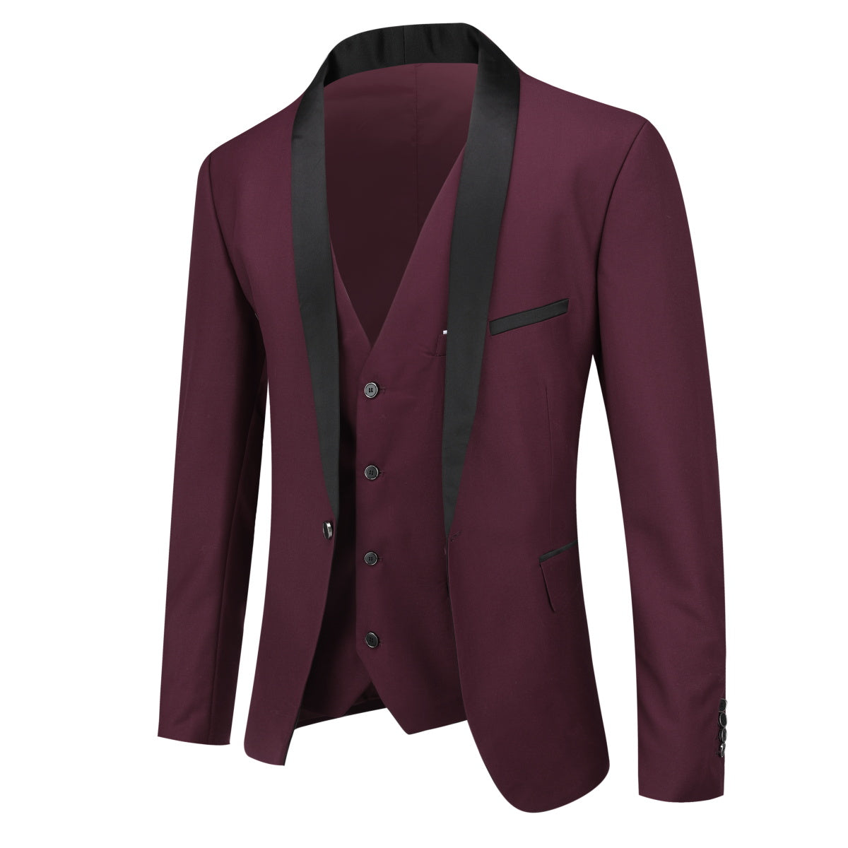 Slim Fit One Button Casual Wine Red 3-Piece Suit