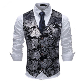 Single Breasted Slim Fit Printed Vest Waistcoat Silver