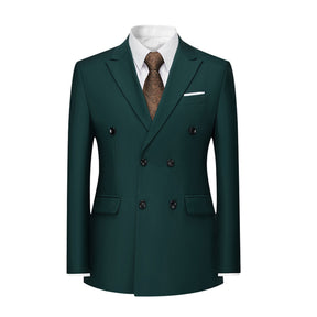 Men's Solid Color Double Breasted Business Suit Green