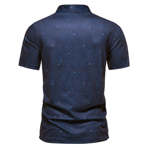 Slim Fit Star Print Polo Navy Shirt