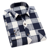 Men's Check Lapel Long Sleeve Shirt Dark Blue