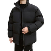 Men's Solid Color Stand Collar Cotton Coat Black