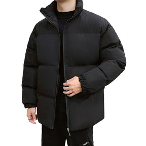 Men's Solid Color Stand Collar Cotton Coat Black