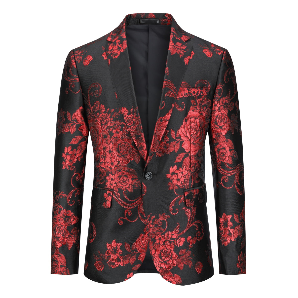 Men's Floral Suit Jacket Printed Blazer Red