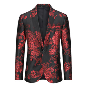 Men's Floral Suit Jacket Printed Blazer Red