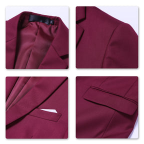 Mens Solid Color One Button Single Breasted Blazer Wine Red