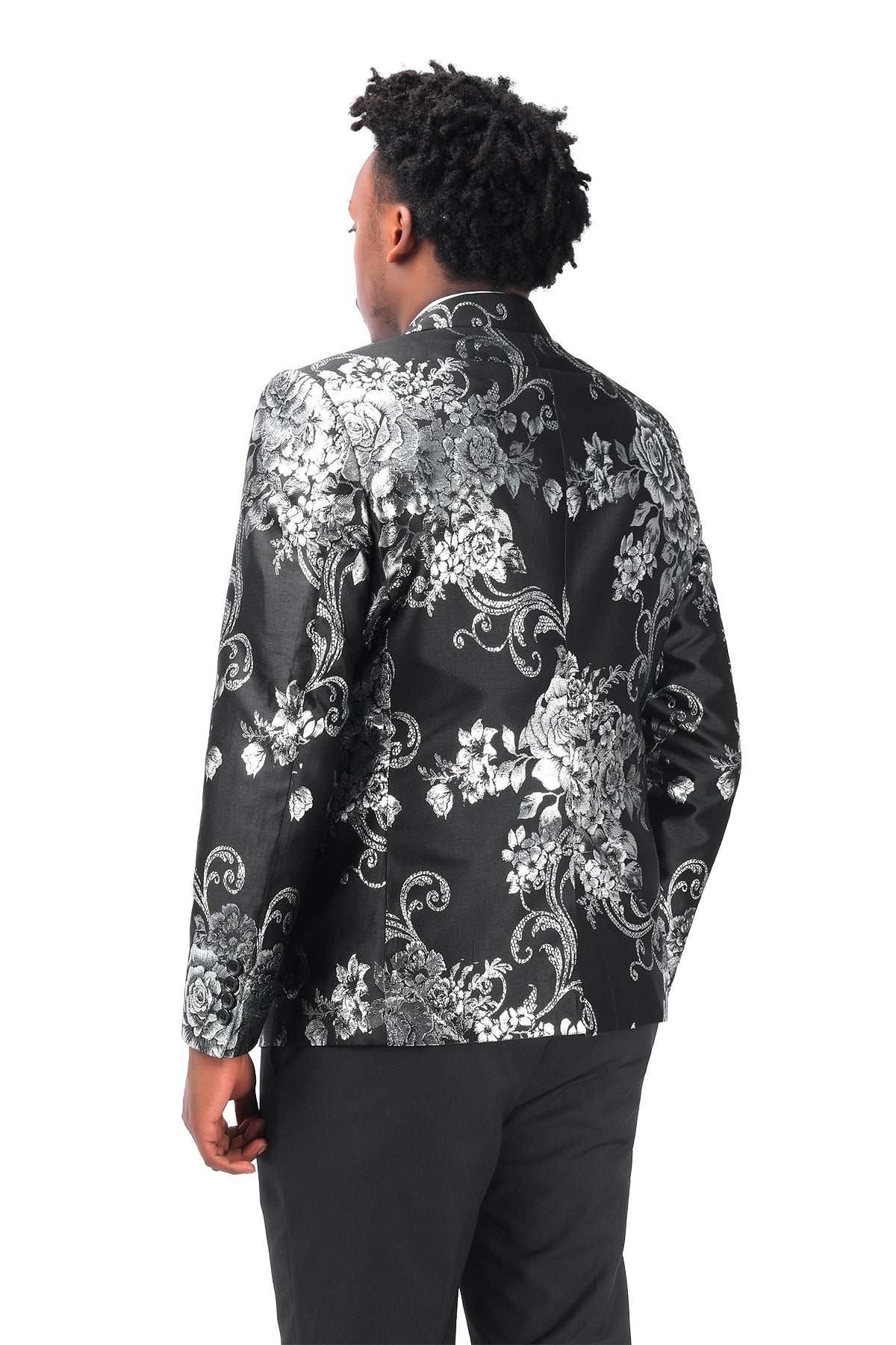 Men's Floral Suit Jacket Printed Blazer Black