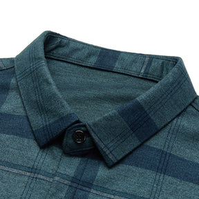 Men's Lapel Long Sleeve Cotton Plaid Shirt Dark Green