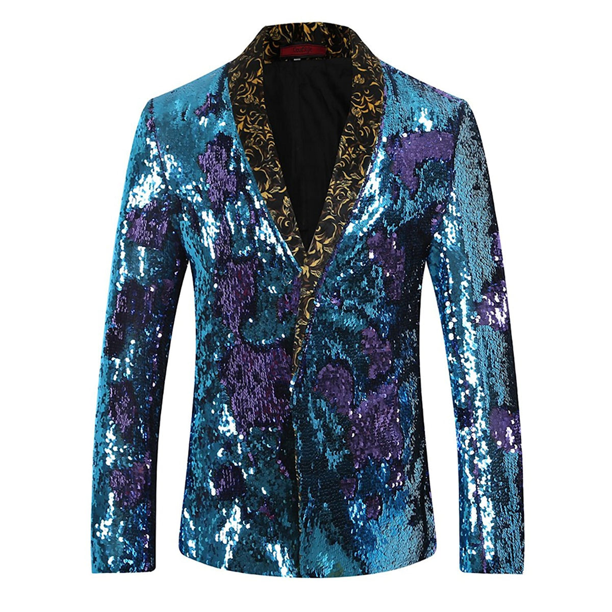 Purplish Blue Shawl Collar Sequins Dance Party Jacket