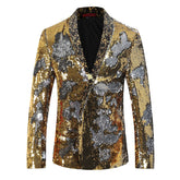 Gold Silver Shawl Collar Sequins Dance Party Jacket