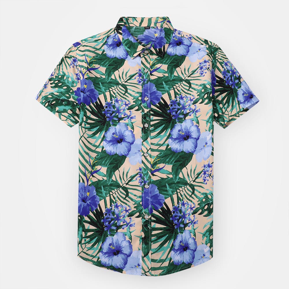 Purple Flower & Green Leaf Print Shirt