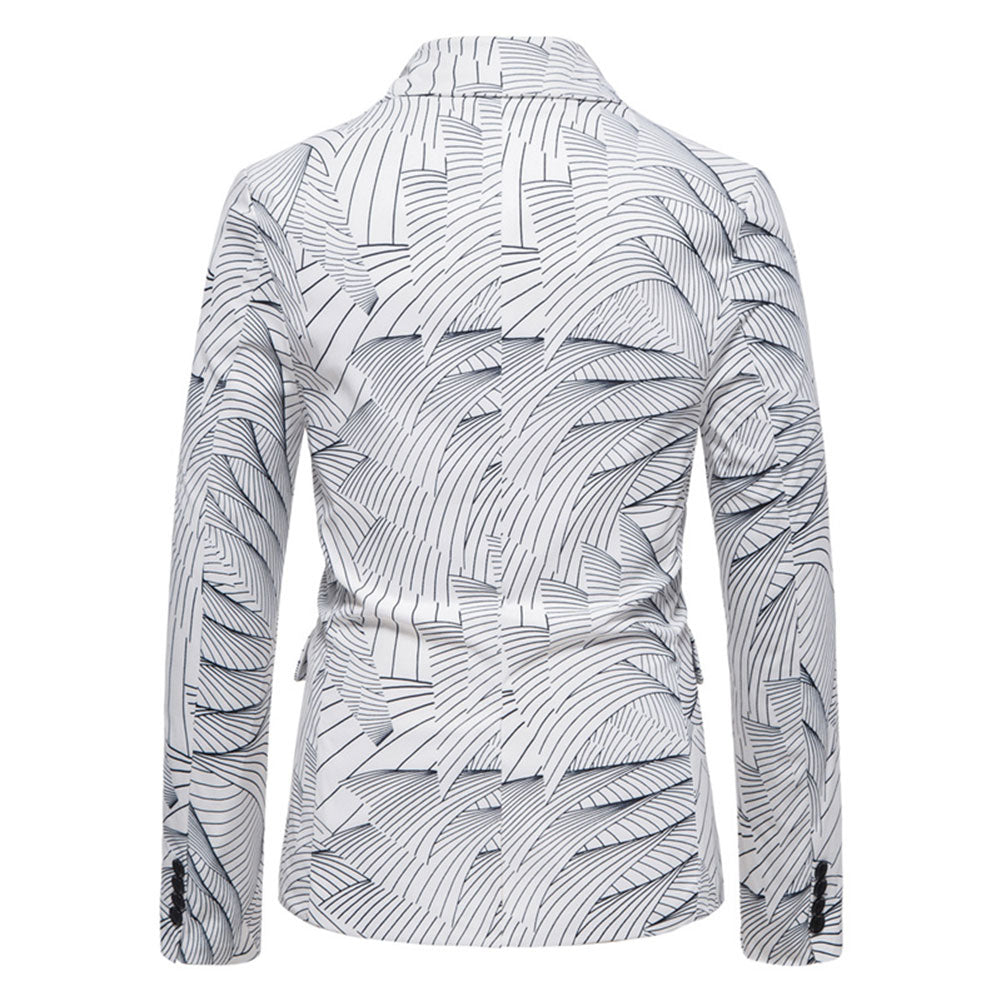 Printed One Button Single-breasted Blazer White