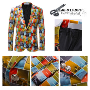 Orange Slim Fit Plaid Print Blazer