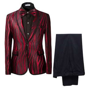 2-Piece Maroon Zebra Printed Shiny Suit