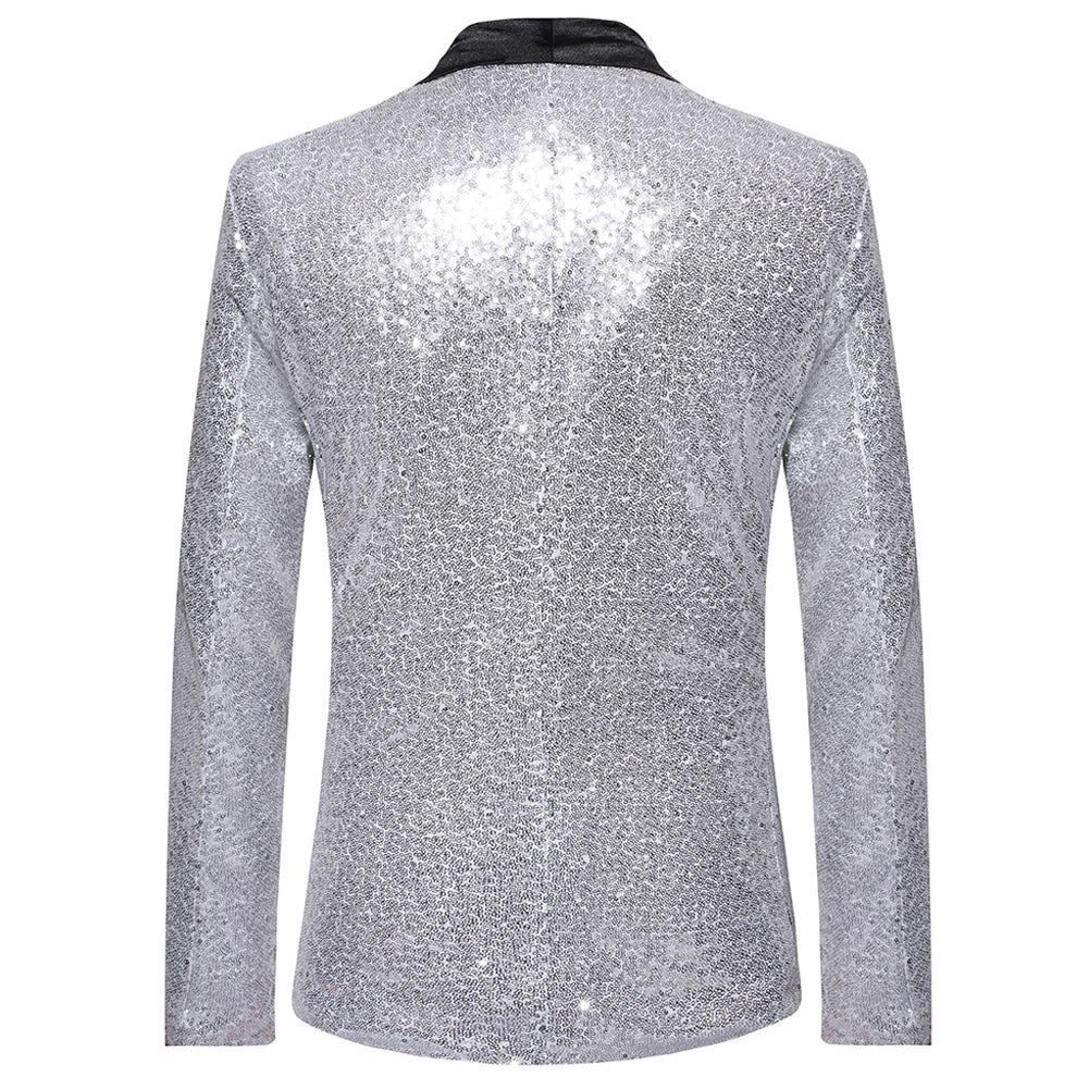 Shiny Sequin Jacket Silver Party Dinner Blazer