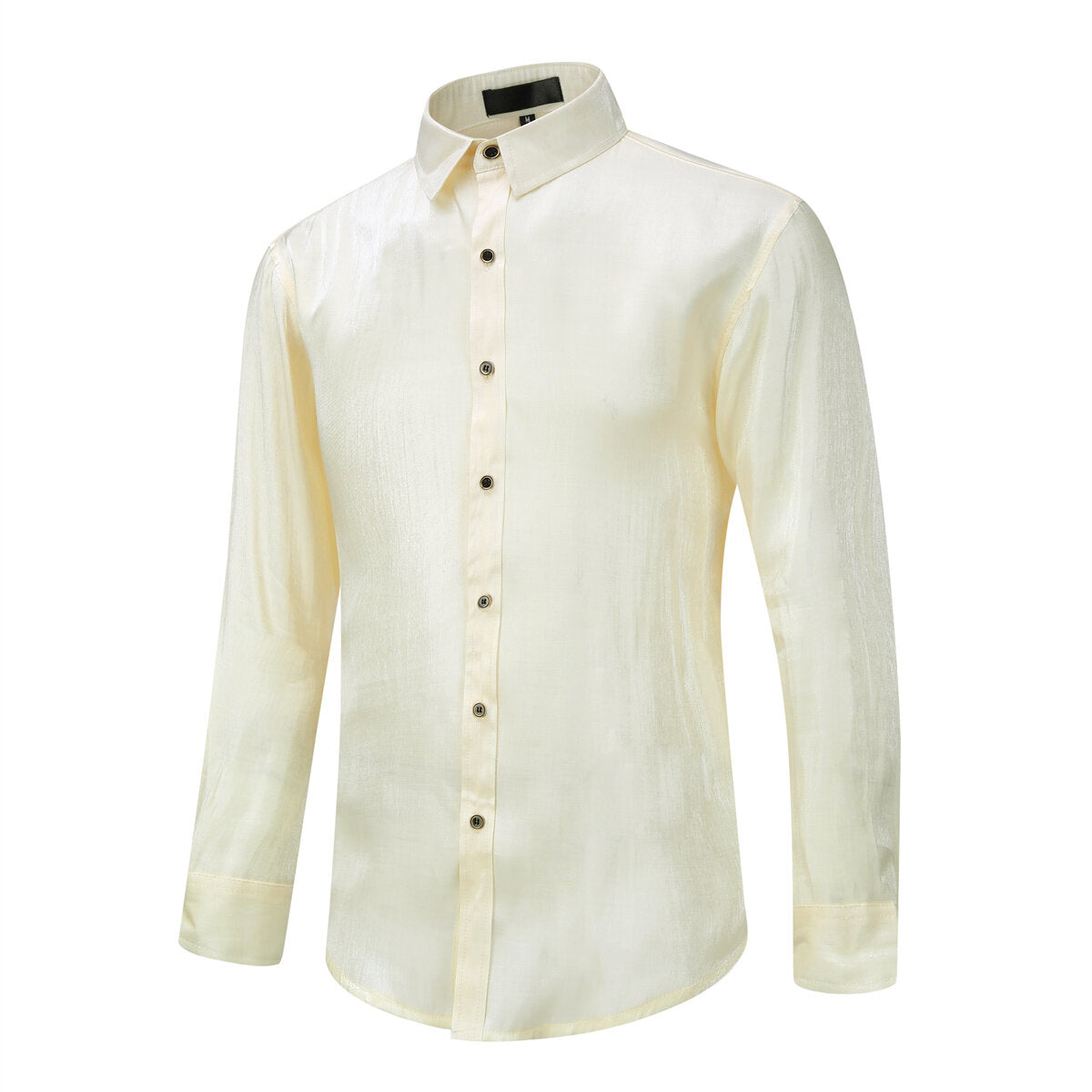 Men's Solid Color Silk Comfort Long Sleeve Shirt Beige