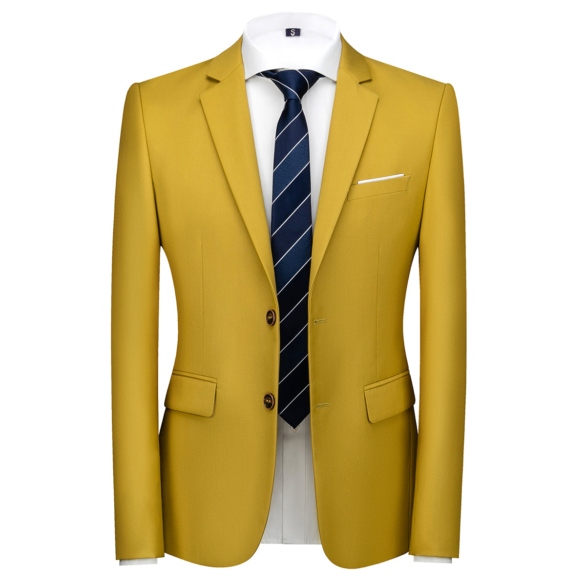 Men's Two-Button Back Slit Lapel Collar 3-Piece Suit Straw Yellow