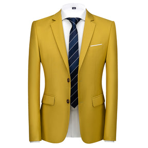 Men's Two-Button Back Slit Lapel Collar 3-Piece Suit Straw Yellow
